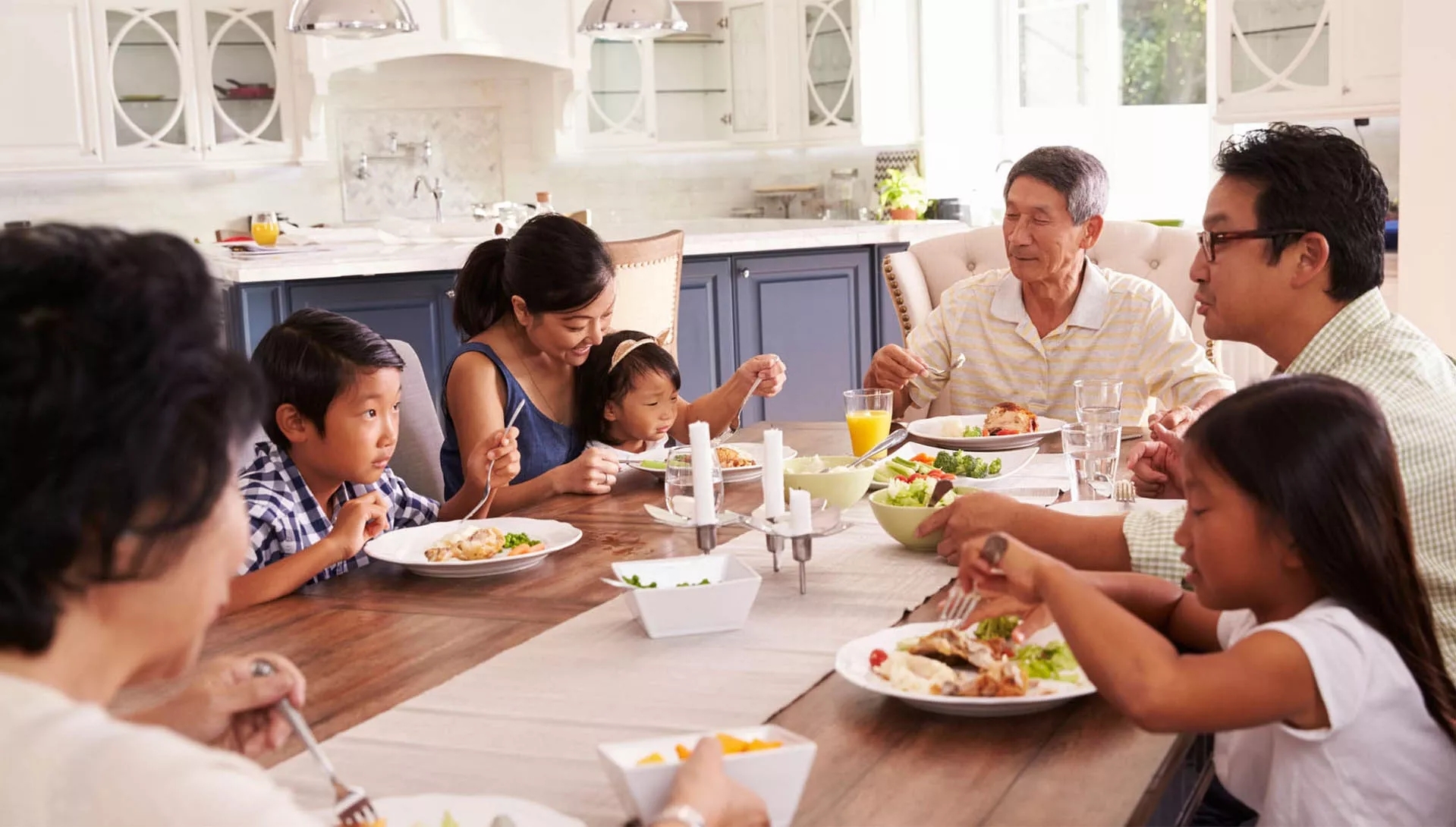 A Family having dinner together